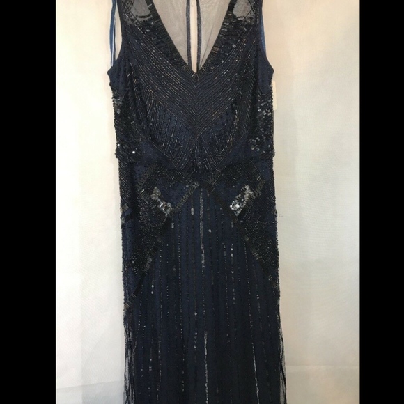 NWT Aidan Mattox V-Neck Blouson Beaded Gown‎ in Navy Blue/Black [SZ 6 US] - Picture 3 of 7